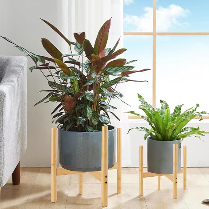 RETON Wood Plant Stand Indoor, Mid Century Modern Indoor Plant Stand, Wooden Plant Holder, Modern Bamboo Flower Pot Stand for Indoor, Outdoor, Garden, Yard, Office (13in, Large)