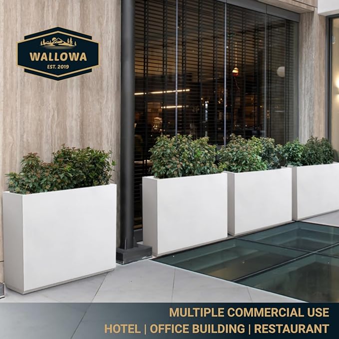 Wallowa Metallic Heavy Outdoor Span Planter Box, Large Flower Pot, Long and Tall Divider Planters, 38Lx10Wx30H, White, Seamless and No Assembly 48.8 Pounds