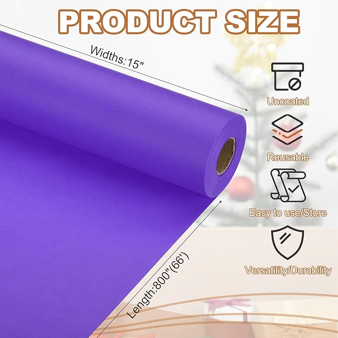 PATIKIL Wrapping Paper, 15" x 800"(66') 70 GSM Craft Paper Roll Kraft Packing Paper for Poster Bulletin Board, Gift Wrapping, Violet Blue