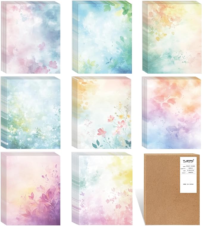 Tlenpo Watercolor Stationery Paper, 8.5 x 11In, 88 Sheets Double-Sided for Business or Personal Use - Decorative Scrapbook Writing Letters and Invitations, 100gsm