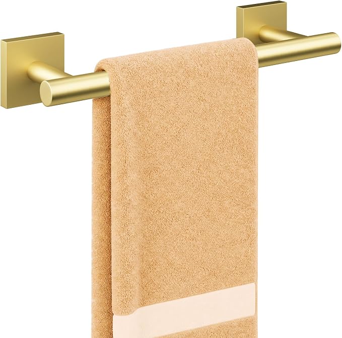 USHOWER Brushed Gold Hand Towel Bar, 9 Inch Towel Racks for Bathroom Wall Mounted, 304 Stainless Steel Towel Holder with Square Base, Modern Home Decor (Total Length 11 Inch)