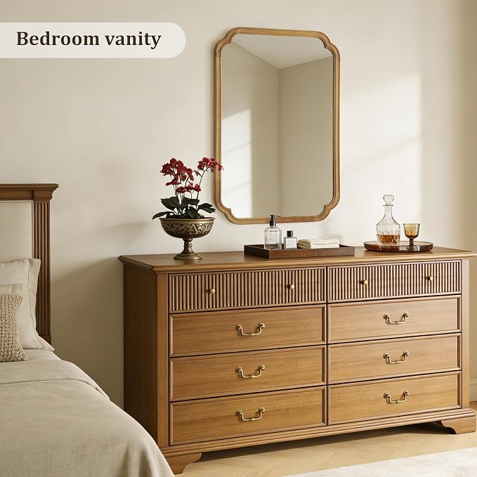 WallBeyond 28" x 40" Rounded Corner Arch Wall Mirror with Wood Frame for Entryway, Living Room or Bedroom Home Decor - Light Woodgrain [28 x 40 inches, Natural Color]