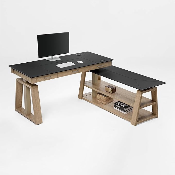 EUREKA ERGONOMIC L Shaped Standing Desk Ark EX, 60in Executive Adjustable Height Office Desk with Drawers,Computer Desk with Storage, Modern Executive Home Office,Oak Grey