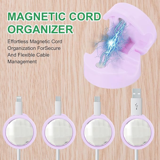 PATIKIL Cable Organizer Holder, 12 Pcs Magnetic Spring Desk Cable Management Clips Adhesive Cord Holder Keeper for Office Desktop Wall Car, Purple