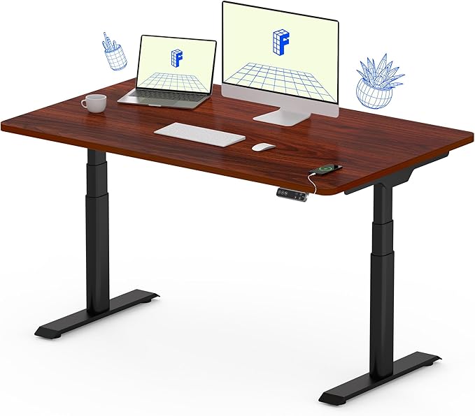 FLEXISPOT E6 Pro Oval Leg Dual Motor 3 Stages Standing Desk 48x30 Inch Whole-Piece Board Electric Height Adjustable Electric Sit Stand Up Desk 150KG Load Capacity (Black Frame + Mahogany Desktop)