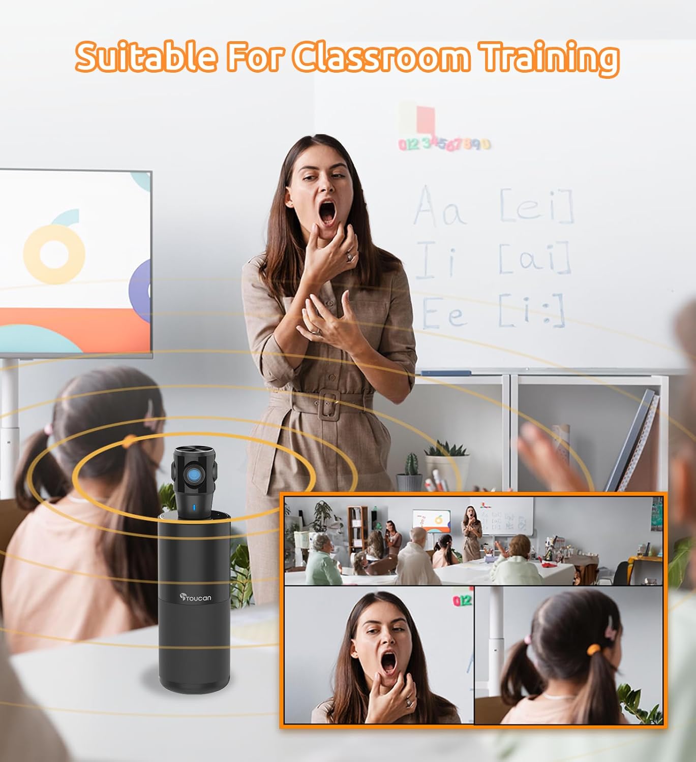 TOUCAN 360-Degree Video Conference Camera - 1080p HD Webcam with AI Tracking & 4 Noise Reduction Mics | Compatible with PC, Mac, Tablet