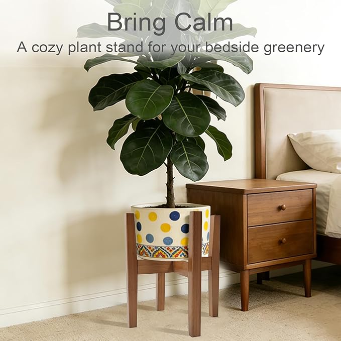 Natural Bamboo Plant Stand Indoor, Adjustable Plant Shelf Indoor Fits 8-12 Inch Pots, Mid Century Modern Decor to Refresh Your Space(Pot & Plant Not Included)