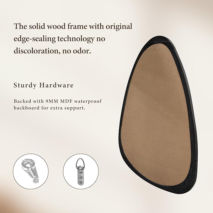 30''x20'' Asymmetrical Mirror with Wood Frame Black, Small Irregular Wall Mirror Odd Shaped Mid Century Modern Mirror Decor for Bedroom Living Room Entryway Hall