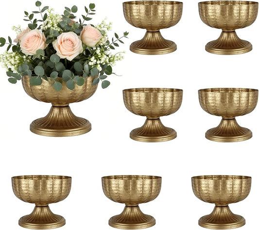 Retro Gold Vases for Centerpieces Set of 8 Brass Metal Vases for Flowers Decorative Pedestal Bowl for Table Centerpieces Floral Arrangments on Housewarming Wedding Party