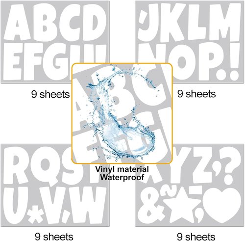 Bemeol Letter Stickers - 351 Pieces 4-Inch Alphabet Cutouts for Bulletin Board Decor | White