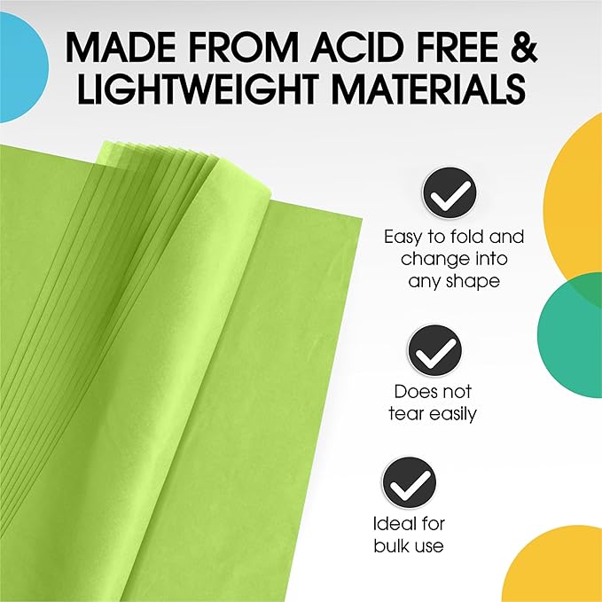 Party Solids Lime Green Tissue Paper - 20x30 Inch, 480 Sheets