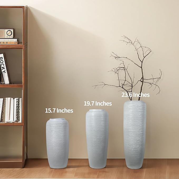 Large Rustic Ceramic Farmhouse Vase,19.7 Inch Tall Pottery Decor Floor Vases Vintage Flower Vases for Home Living Room Entryway Table Centerpiece Decor,Terracotta Vase,Wedding Gift,White