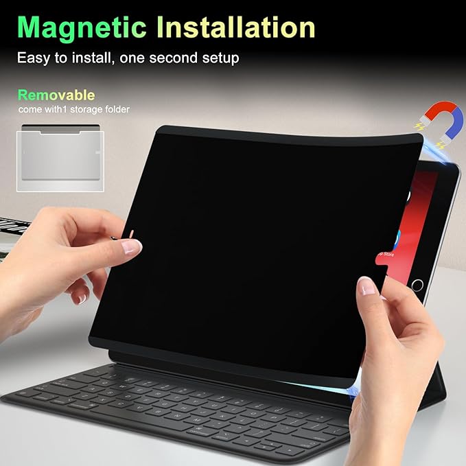 LUSA DESIGN 360°Magnetic Privacy Screen for iPad 9th/8th/7th Generation (10.2Inch,2019/2020/2021), Removable Anti Blue Light Glare Spy Private Filter, High Sensitive Bubble-Free Screen Protector