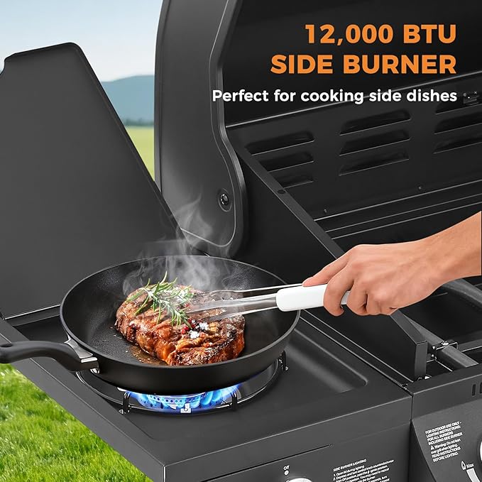 Lyromix 6 Burner Propane Gas Grill with Side Burner, Gas BBQ Grills With Porcelain-Enameled Cast Iron Grates and Bottle Opener, Grill for Outdoor Cooking, Patios, Backyards, 72000BTU