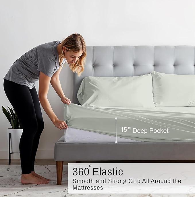RUVANTI 100% Organic Cotton Sheets King Size, Percale Weave, GOTS Certified, 4-Piece Set, Deep Pocket 15", Crisp & Breathable, Soft Durable Bedding, Sábanas Algodón Orgánico – Mineral Gray