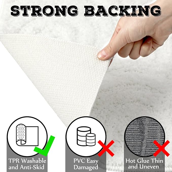 Drydiet White Boho Jacquard Bathroom Rug for Bathroom 3D Arched Stripes Non Slip Absorbent Extra Thick Soft Carpet, Plush Bath Rug with Rubber Backing for Bath Shower, 20''x30''