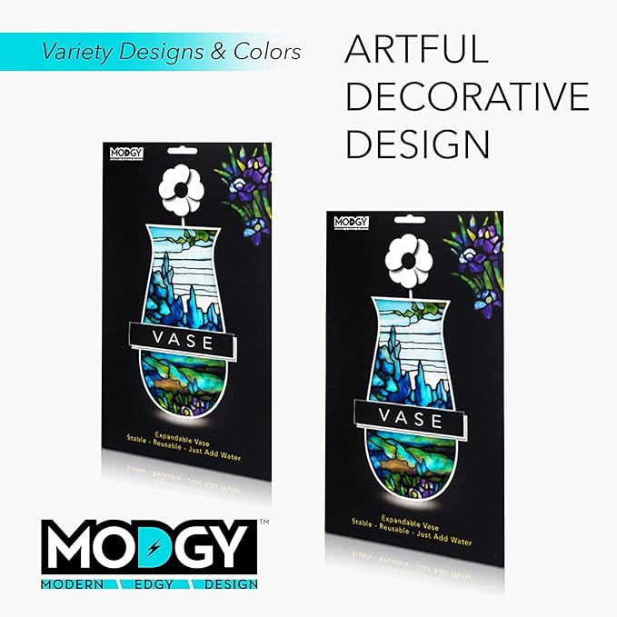 MODGY Expandable Flower Vase, Plastic Decorative Modern Foldable Printed Vases for Centerpieces for Wedding, Dining Table, Home Decor, Living Room, Bathroom, Iris Landscape, Louis C. Tiffany, 2 Pack
