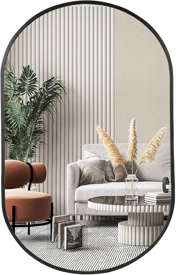 Black Oval Mirror, 26"x38" Oval Bathroom Mirror, Vanity Mirror with Brushed Metal Frame, Wall Mount Mirrors Decor for Bathroom, Bedroom, Entryway, Living Room(Hangs Horizontally or Vertically)
