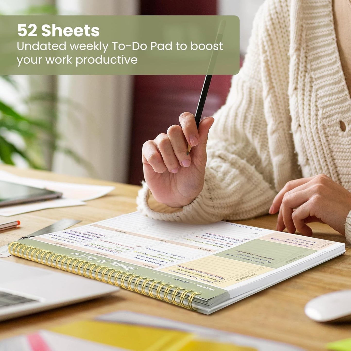 Skiennix Weekly To-Do List Notepad - 52 Undated Sheets | 8.5" x 11" | Office Desk Planner in Forest Shades