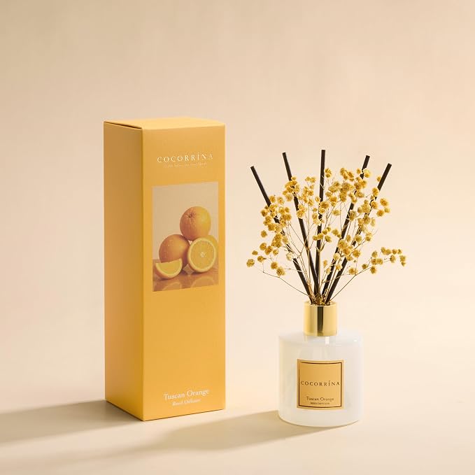 COCORRÍNA Reed Diffuser - Tuscan Orange 6.7 fl oz Reed Diffuser with Sticks, Home Bedrrom Bathroom Shelf Decor