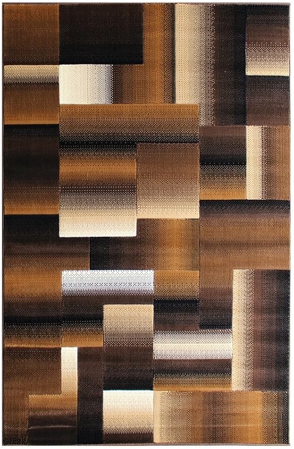 HR 8’ x 10’ Rug in Chocolate - Premium Quality Chocolate/Brown/Beige Abstract Geometric Modern Squares Pattern Area Rug - Contemporary Styling for Living Room, Bedroom - Unique Home Décor