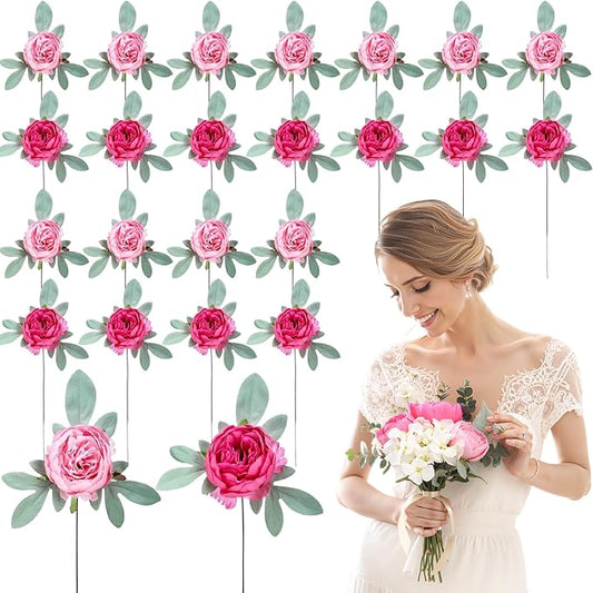 Zeyune 50Pcs Wedding Artificial Peonies 4Inch Fake Silk Peony Faux Peonies Artificial Valentine Flowers Bulk Rose Flowers Heads for Valentine Decoration Vintage Wedding Home Office (Hot Pink and Pink)