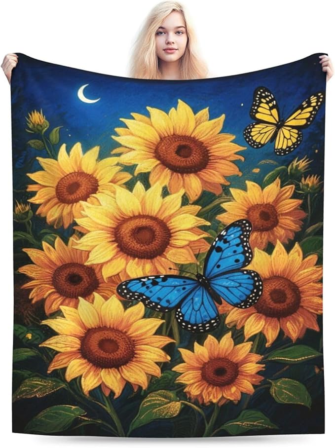 Sunflower Blanket Flower Throw Blanket Soft Cozy Fleece Fuzzy Stuffed Plush Flannel Gifts for Girls Women Boys Kids Adults 40''x50''