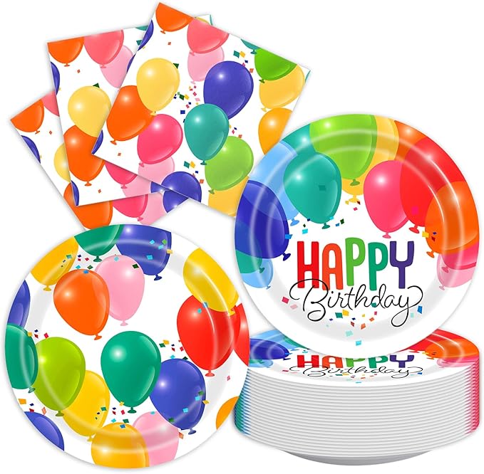40Pcs Birthday Plates and Napkins Rainbow Balloons Plates and Napkins Set Party Supplies for Birthday Baby Shower Decorations Disposable Happy Birthday Paper Tableware Decorations