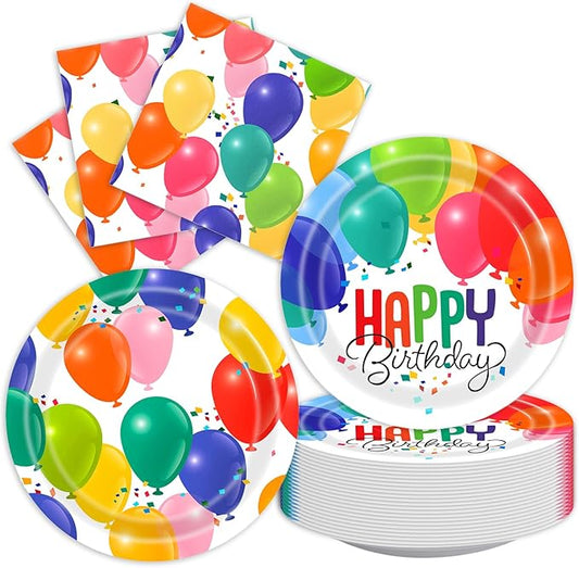 40Pcs Birthday Plates and Napkins Rainbow Balloons Plates and Napkins Set Party Supplies for Birthday Baby Shower Decorations Disposable Happy Birthday Paper Tableware Decorations