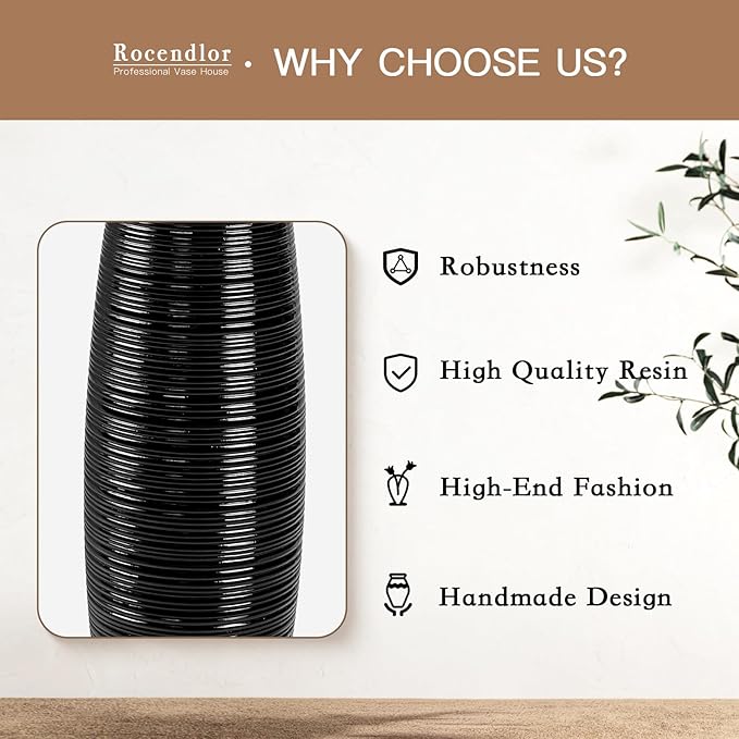 Tall Floor Vase, Large Vases for Rustic Home Decor Modern Farmhouse, Sturdy, Luxury, Textured, Vessel for Decorative Branches Dried Flowers, 27.5 inches Floor Vase for Decor, Black
