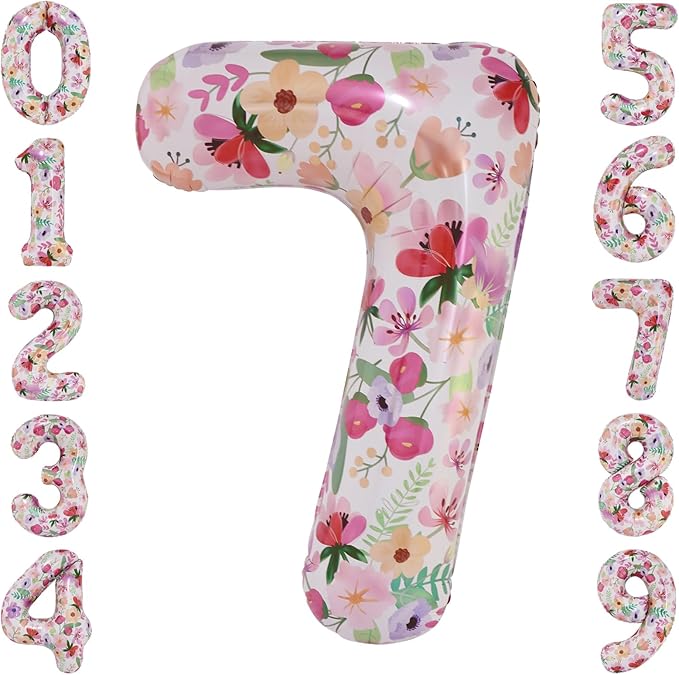 Flower Balloons 40 Inch Floral Number 7 Balloon for 7th Birthday Garden Party Decorations Seven Year Old Photo Props Foil Number 7