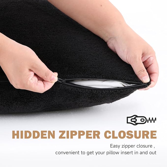 DOWNCOOL Large Body Pillow Insert with Faux Fur Cover - Fluffy Long Bed Pillow for Sleeping - Breathable Full Body Pillow for Adults - 20x54 inch (Black, with Cover)