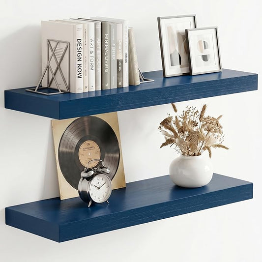 fuqing 20 Inch Floating Shelves | 6.7 Inch Deep Dark Blue Floating Shelves for Wall Set of 2 | 20''W x 6.7''D x 1.4''H Dark Blue Shelves for Living Room Bathroom Bedroom Kitchen Home Office