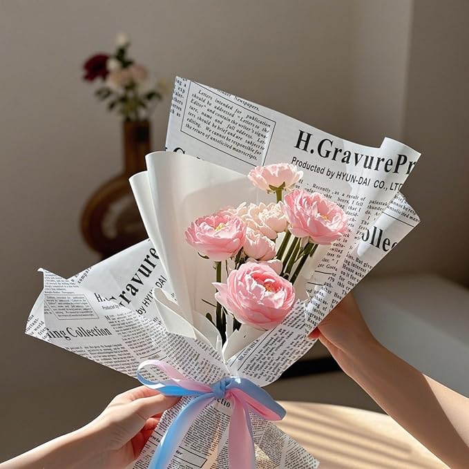 WRAPAHOLIC 20 Sheets Flower Wrapping Paper - 19.6 x 27.5 inch Retro Lettering Floral Bouquet Wrapping, Florist Supplies Packaging Paper for Wedding Gift DIY