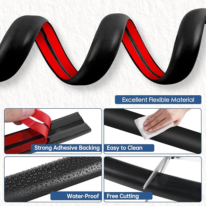 Floor Cord Cover for Wires on Floor Self Adhesive Cord Hider Floor Cable Management Wire Covers for Cords Protector Prevent Cable Trips Cord Cavity W 0.32" x H 0.32", Black, 3.3Ft