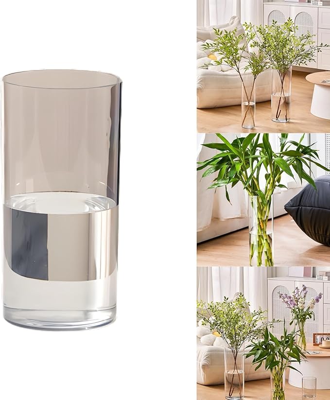 Clear Acrylic Decorative Vase for Flower Arrangements, Break-Resistant Tall Cylinder Vase for Wedding Centerpieces, Unbreakable Modern Plastic Vase for Home Decor