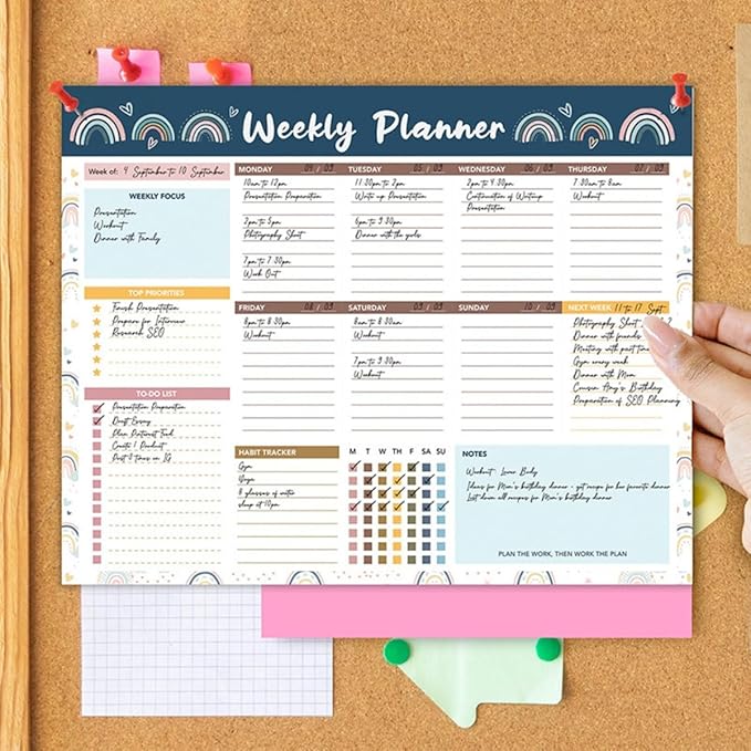 RSORGN Weekly Planner, 52 Pages Undated Daily List Schedule Notebook Time Management Memo Pad for Office, Home Planning & School Scheduling (Pattern-D)