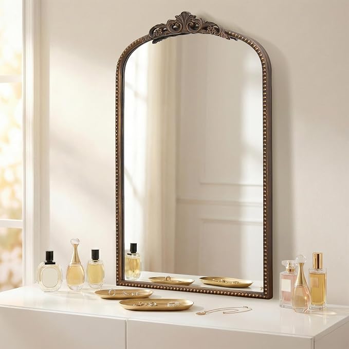 Micasso Vintage Arch Bronze Mirror: 31"x 19" French Baroque Antique Mirror - Traditional Ornate Decorative for Wall/Bathroom/Entryway/Hallway - Home Decor for Living Room