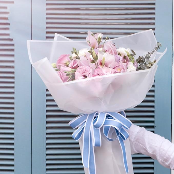 BBJ WRAPS Frosted Flower Wrapping Paper White Lines Gift Packaging Florist Bouquet Supplies 20 Counts (Blue)