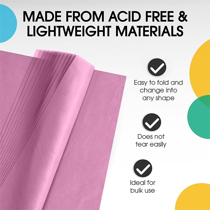 Party Solids Pink Tissue Paper for Gift Bags - 20" X 30" Bulk Tissue Paper Pink 480 Sheets - 10lb Newsprint for Packing, Birthday Gift Box Filler, Packing Supplies for Moving Supplies