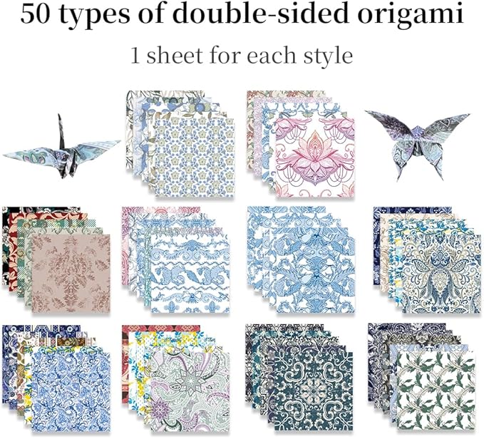 Square Origami Paper 6x6 Double Sided 50 Sheets 50 Colors 70GSM Origami Kit Japanese Chiyo Easy Fold Arts Crafts DIY Handwork Baroque