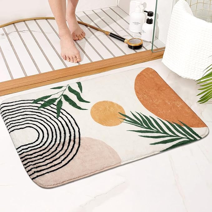Bathroom Rugs Non-Slip Boho Bath Mat, Small Cute Bath Mat Soft Washable Bath Rug for Bathtub Boho Bathroom Decor