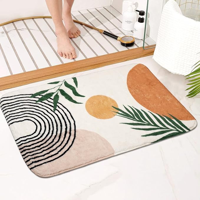 Bathroom Rugs Non-Slip Boho Bath Mat, Small Cute Bath Mat Soft Washable Bathmat Shower Rug for Bathtub Boho Decor