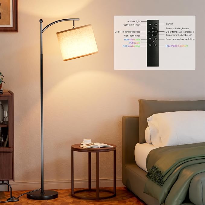 Ambimall Floor Lamp with Smart Light Bulb, RGB + Color Temperatures Bright Dimmable (Beige Shade & Black Pole)