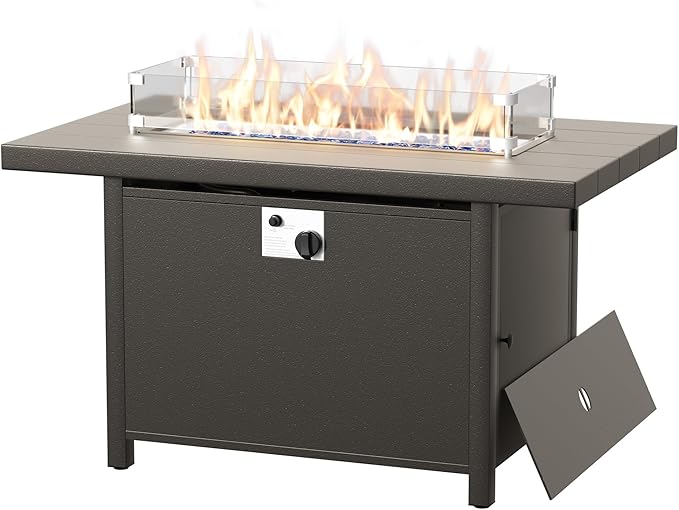 Kullavik 45" Propane Fire Pit Table,55000 BTU Auto-Ignitiongas Gas Fire Table with Fire Glass and Lid,Waterproof Cover and Blue Glass Stone for Patio,Balcony,Garden