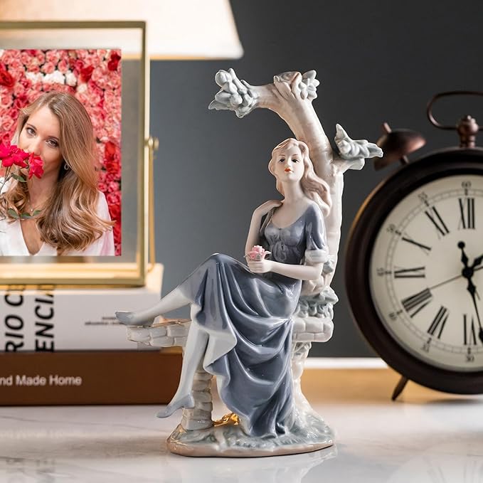 MTME Porcelain Figurine, Lady with Flowers, Memorabilia, Wedding Gifts, Statue Home Decor (Youth)