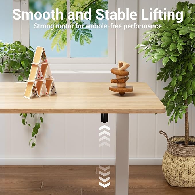 Veken 55 Inch Large Electric Standing Desk, 4 Memory Heights Adjustable,Sit to Stand Up, Work Home Office Computer Table for Study, Walking Pad, Writing, and Games, Wooden Desktop Desks, Nature Wood