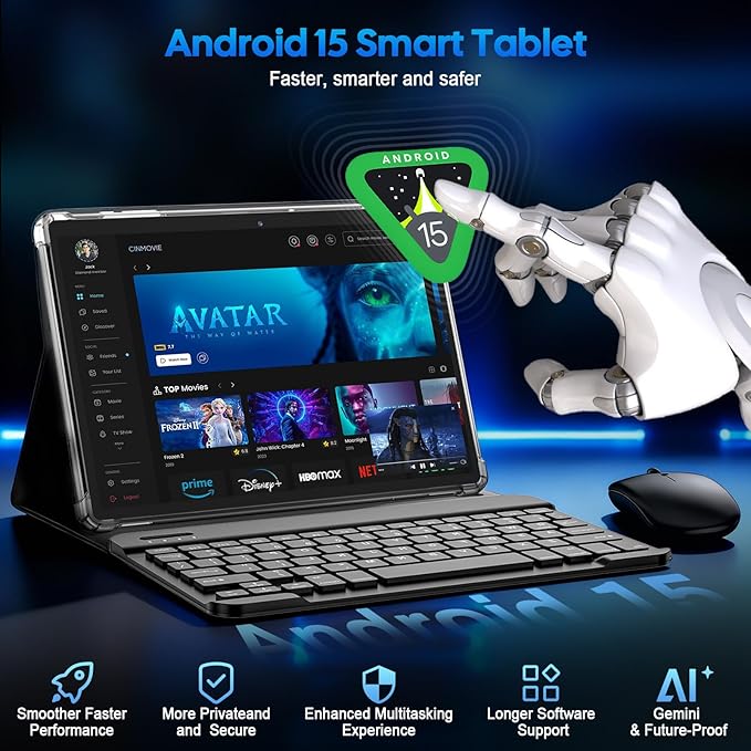 Suicoey 2026 Android 15 Tablet with Keyboard, 24GB RAM + 256GB ROM (2TB Expand), 10 inch Tablet with Gemini AI, Octa-Core, 8000mAh, Widevine L1, 2 in 1 Tablets with Case, Mouse, Stylus(Pink Case)