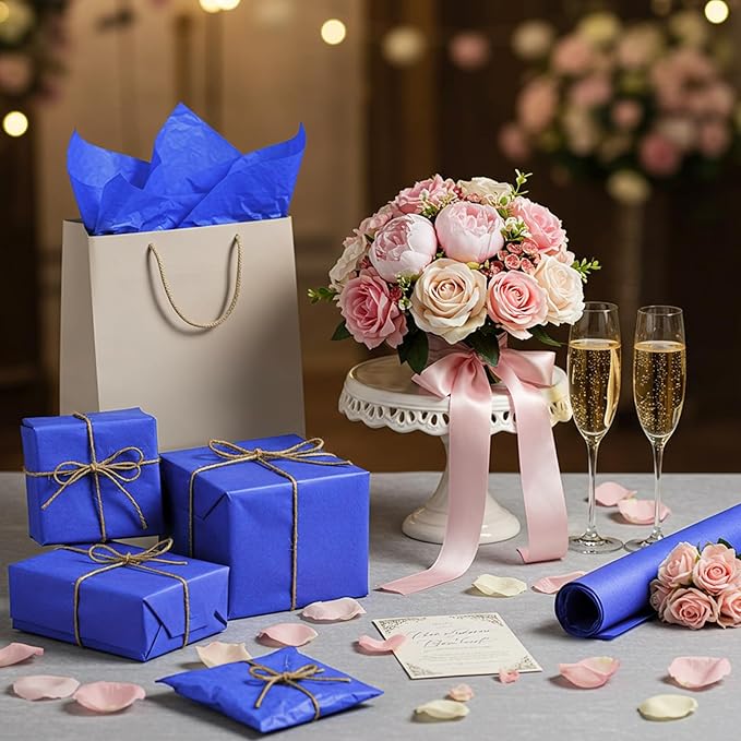 Qilery 500 Sheets Royal Blue Tissue Paper Bulk for Gift Bags 15 x 20 Inch Acid Free Packaging Wrapping Paper Sheets for Winter Hanukkah Christmas Decor DIY Crafts, Birthday Party, Shipping Packing