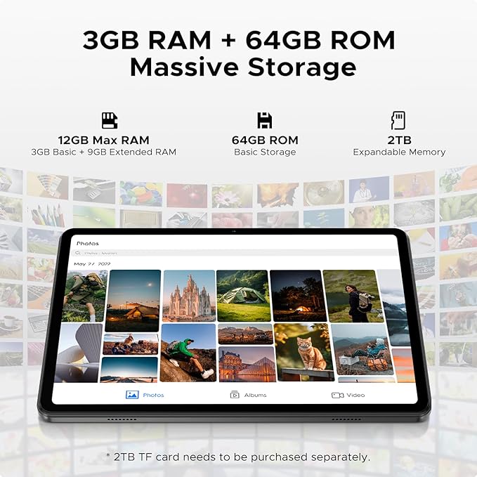 DOOGEE Tab A9 Android Tablet,10 inch Tablet,12GB+64GB/2TB TF,6580mAh Gaming Tablets,2.0GHz Quad Core,1280x800 IPS HD,Dual Speakers,5G WiFi,BT5.0,Face Unlock,Android 15 Tablet with Keyboard,Pen&Mouse